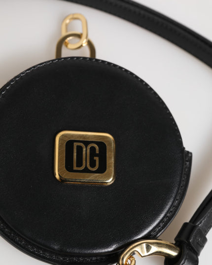 Dolce & Gabbana Black Round Leather DG Logo Coin Purse Lanyard Wallet