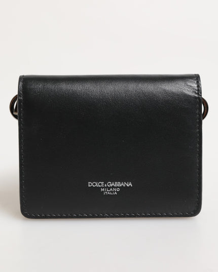 Dolce & Gabbana Black Leather DG Logo Bifold Card Holder Men Borse Wallet