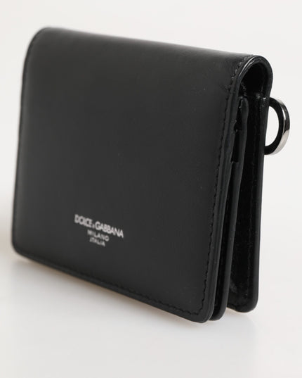 Dolce & Gabbana Black Leather DG Logo Bifold Card Holder Men Borse Wallet