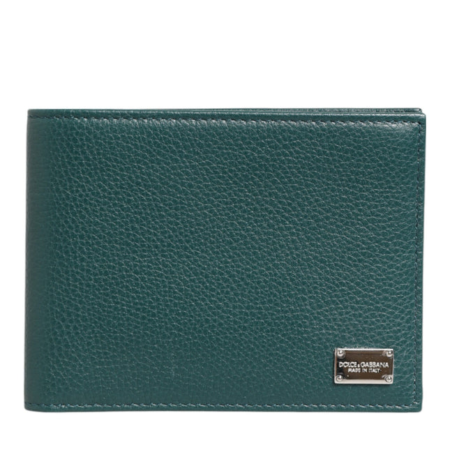 Dolce & Gabbana Green Leather DG Logo Plaque Bifold Card Holder Wallet