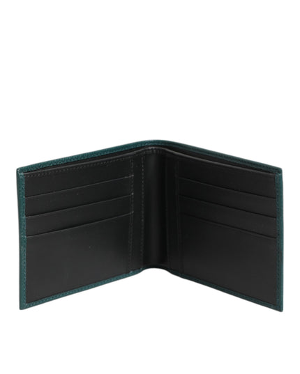 Dolce & Gabbana Green Leather DG Logo Plaque Bifold Card Holder Wallet
