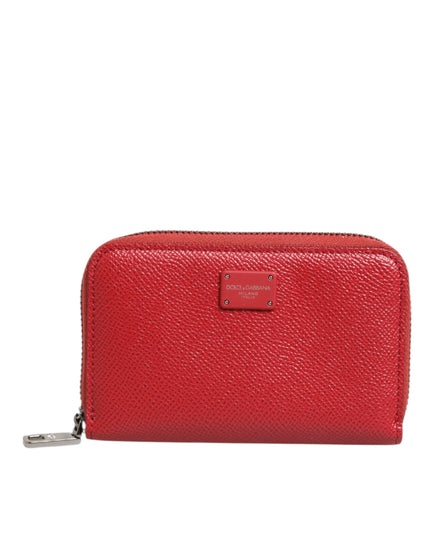 Dolce & Gabbana Red Leather Zip Around Logo Plaque Men Coin Purse Wallet