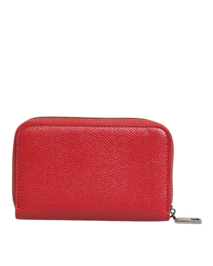 Dolce & Gabbana Red Leather Zip Around Logo Plaque Men Coin Purse Wallet