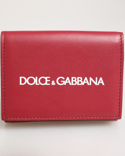 Dolce & Gabbana Red Leather Bold Logo Print Trifold Card Holder Wallet
