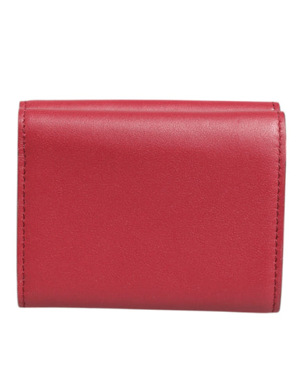 Dolce & Gabbana Red Leather Bold Logo Print Trifold Card Holder Wallet