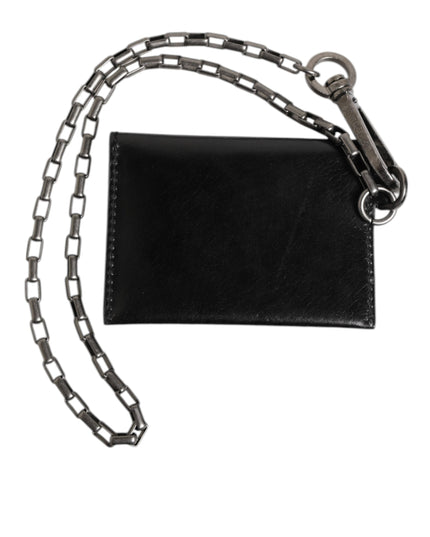 Dolce & Gabbana Black Cavallo Leather Wallet Chain Snap Bifold Card Holder