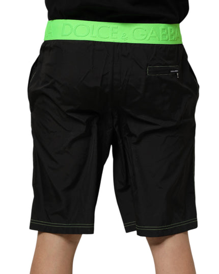 Dolce & Gabbana Black Green Logo Waistband Beachwear Short Swimwear