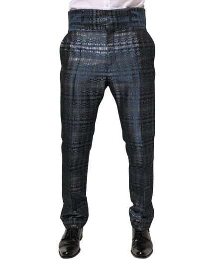 Dolce & Gabbana Blue Silver Shiny Silk Skinny Men Trouser Pants