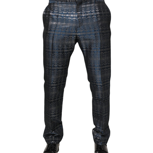 Dolce & Gabbana Blue Silver Shiny Silk Skinny Men Trouser Pants