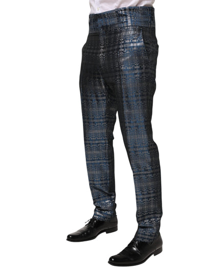 Dolce & Gabbana Blue Silver Shiny Silk Skinny Men Trouser Pants