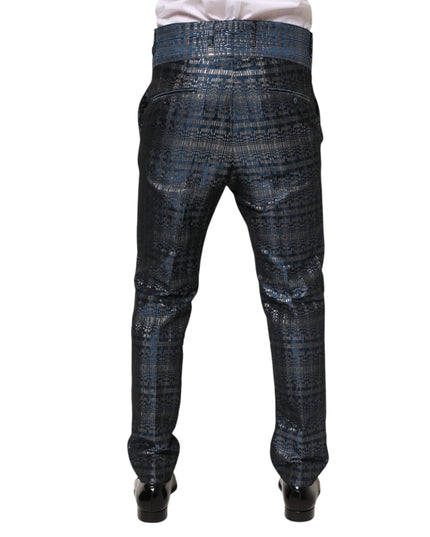 Dolce & Gabbana Blue Silver Shiny Silk Skinny Men Trouser Pants