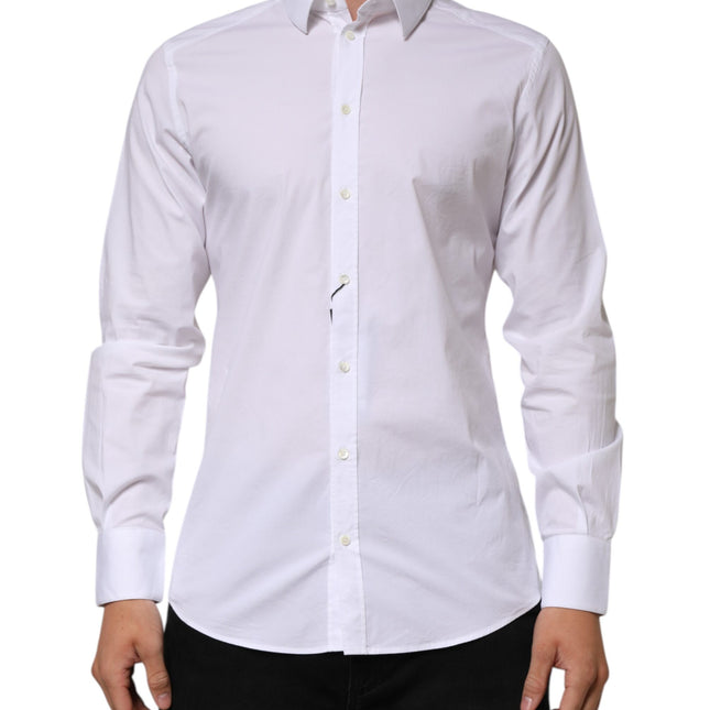 Dolce & Gabbana White Cotton GOLD Long Sleeves Formal Men Shirt