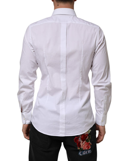 Dolce & Gabbana White Cotton GOLD Long Sleeves Formal Men Shirt