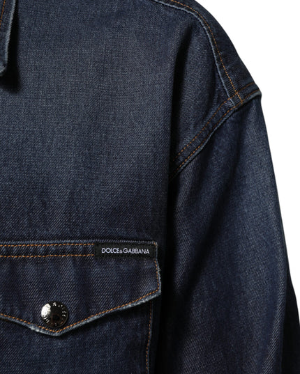 Dolce & Gabbana Blue Denim Button Casual Logo Patch Men Shirt
