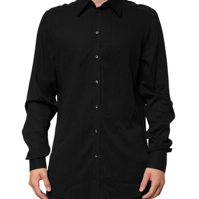 Dolce & Gabbana Black Viscose Long Sleeve Formal Dress Shirt