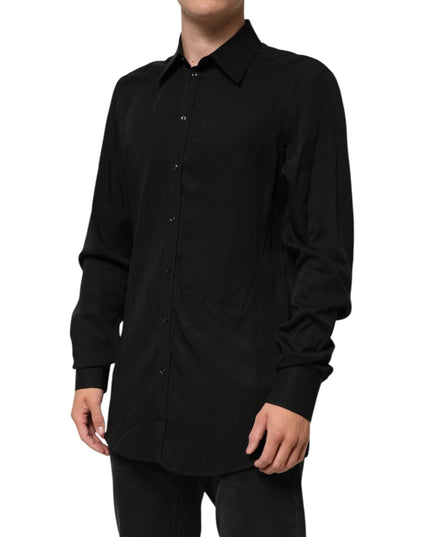 Dolce & Gabbana Black Viscose Long Sleeve Formal Dress Shirt