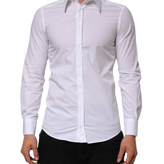 Dolce & Gabbana White Cotton MARTINI Long Sleeve Dress Shirt