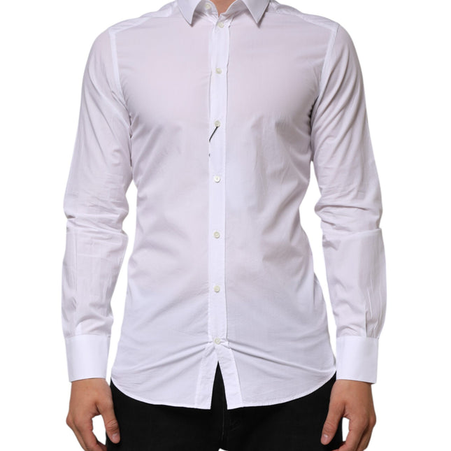 Dolce & Gabbana White Cotton GOLD Formal Men Longsleeves Shirt
