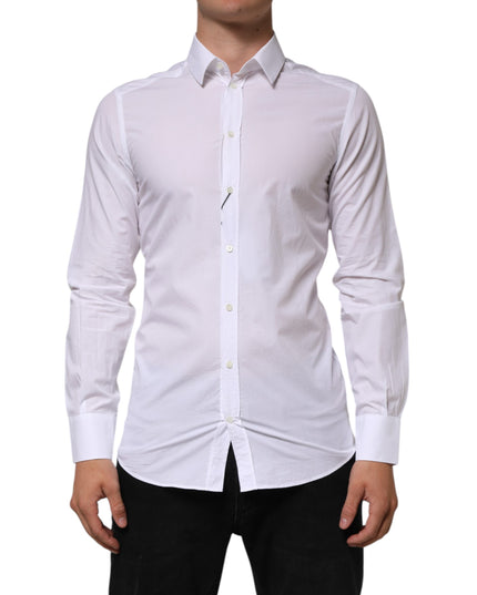Dolce & Gabbana White Cotton GOLD Formal Men Longsleeves Shirt