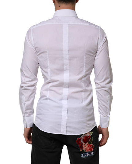 Dolce & Gabbana White Cotton GOLD Formal Men Longsleeves Shirt