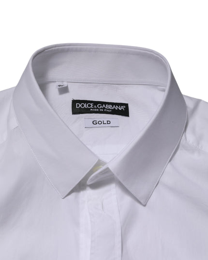 Dolce & Gabbana White Cotton GOLD Formal Men Longsleeves Shirt