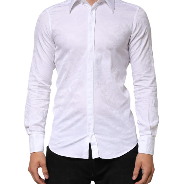 Dolce & Gabbana White Cotton MARTINI Paisley Jacquard Shirt
