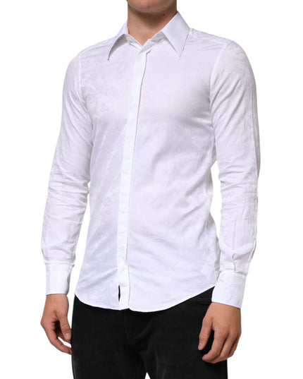 Dolce & Gabbana White Cotton MARTINI Paisley Jacquard Shirt