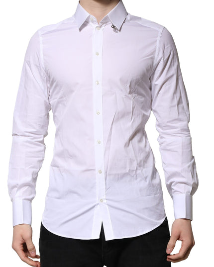 Dolce & Gabbana White Cotton GOLD Long Sleeves Formal Shirt