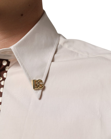 Dolce & Gabbana Cream White Cotton Polka Dot Slim Fit Shirt