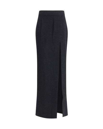 Alessandra Rich Black Fleece Wool Long Skirt