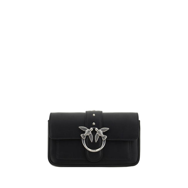 PINKO Black Calf Leather Bos Taurus Shoulder Bag