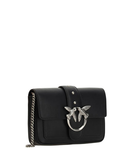 PINKO Black Calf Leather Bos Taurus Shoulder Bag