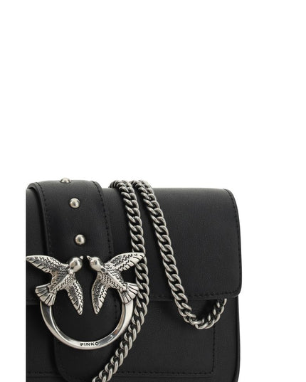 PINKO Black Calf Leather Bos Taurus Shoulder Bag