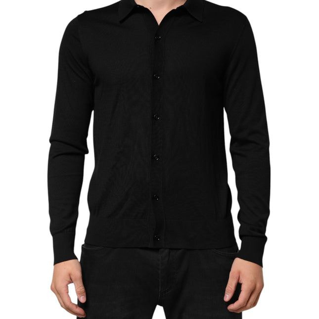 Dolce & Gabbana Black Silk Button Up Lightweight Sweater