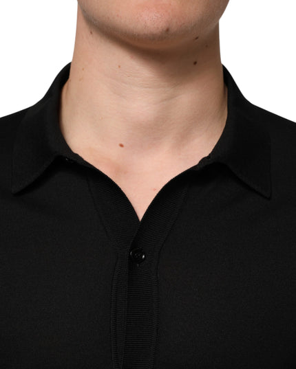 Dolce & Gabbana Black Silk Button Up Lightweight Sweater