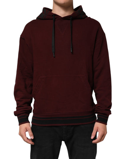 Dolce & Gabbana Burgundy Cotton Plaid Lined Men Hoodie Sweater