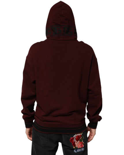 Dolce & Gabbana Burgundy Cotton Plaid Lined Men Hoodie Sweater