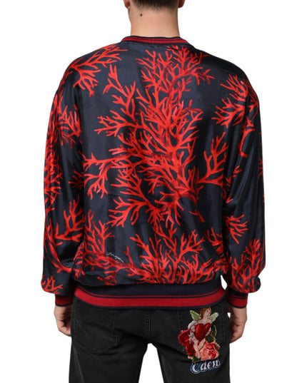 Dolce & Gabbana Silk Navy Red Coral Print Pullover Sweater