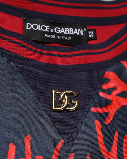 Dolce & Gabbana Silk Navy Red Coral Print Pullover Sweater