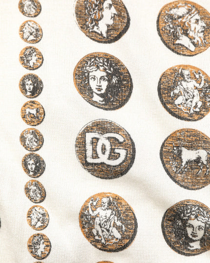 Dolce & Gabbana Silk Ivory Coin Print Logo Men Polo T-shirt