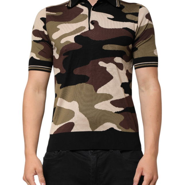Dolce & Gabbana Camouflage Brown Silk MilitaryPolo T-shirt