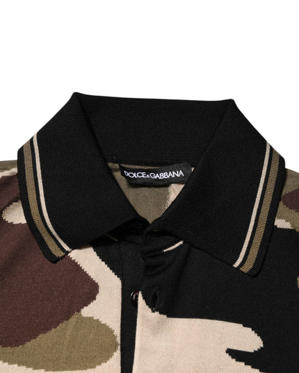 Dolce & Gabbana Camouflage Brown Silk MilitaryPolo T-shirt