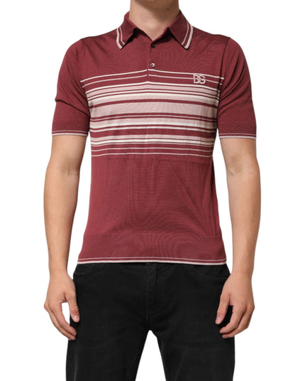 Dolce & Gabbana Cotton Burgundy Striped DG Logo Polo  T-shirt