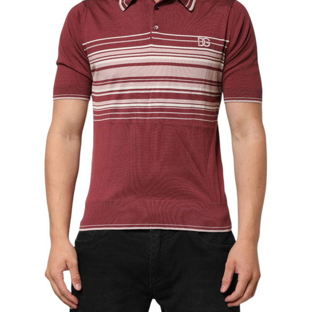 Dolce & Gabbana Cotton Burgundy Striped DG Logo Polo  T-shirt