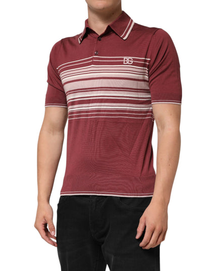 Dolce & Gabbana Cotton Burgundy Striped DG Logo Polo  T-shirt
