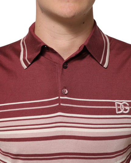 Dolce & Gabbana Cotton Burgundy Striped DG Logo Polo  T-shirt