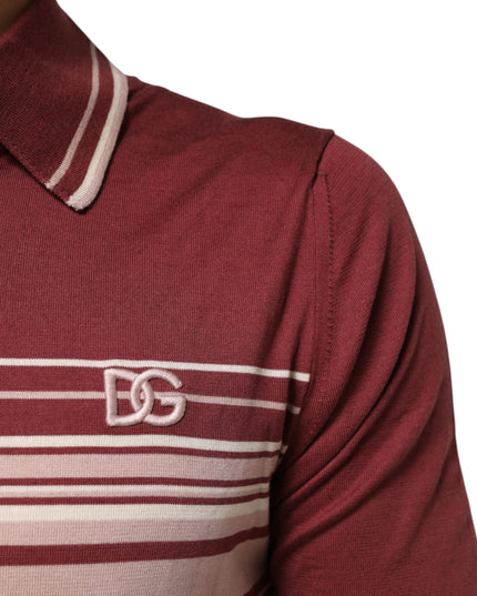 Dolce & Gabbana Cotton Burgundy Striped DG Logo Polo  T-shirt