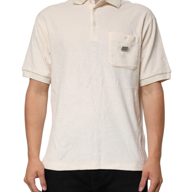 Dolce & Gabbana Ivory Cotton Terry Logo Pocket Polo T-shirt