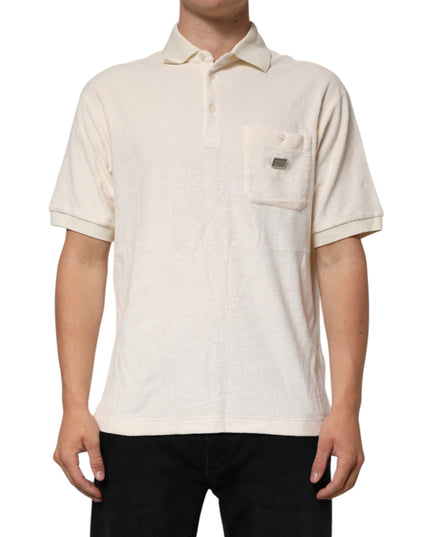 Dolce & Gabbana Ivory Cotton Terry Logo Pocket Polo T-shirt