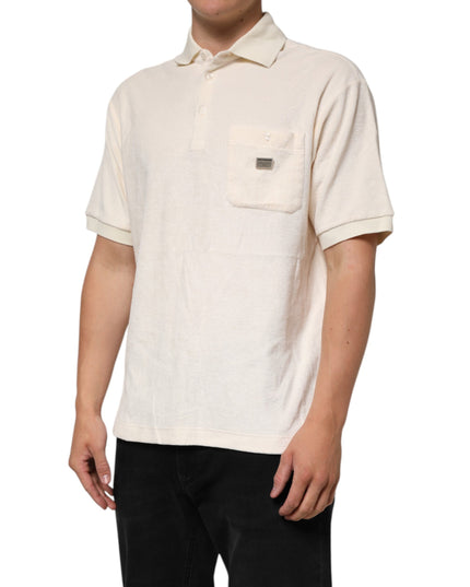 Dolce & Gabbana Ivory Cotton Terry Logo Pocket Polo T-shirt